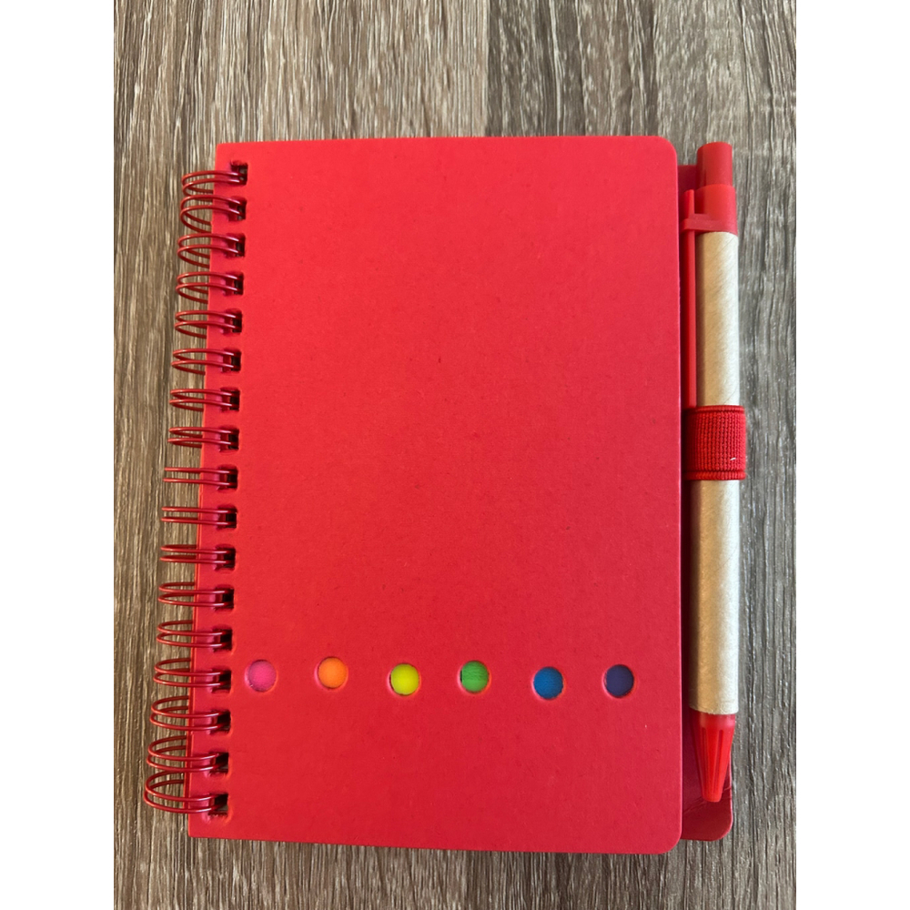 Kraft Spiral Notebook with Rainbow Accent and Pen (Red)